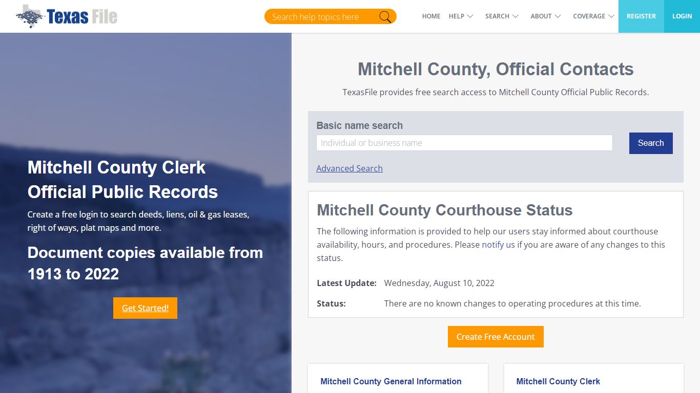 Mitchell County Clerk Official Public Records | TexasFile